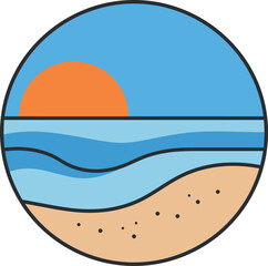  Beach Sunset Circle: Summer Vacation & Ocean Horizon Icon