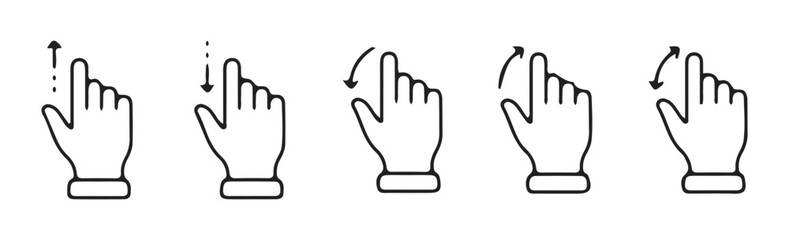 Black finger touch screen gesture vector. Swipe up icon. Outline symbol. Vector eps 10