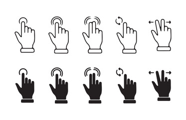 Swipe left right icon. Cursor and hand gesture icons set. Gesture Touch symbol. Vector illustration eps 10