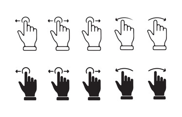 Swipe left right icon. Cursor and hand gesture icons set. Gesture Touch symbol. Vector illustration eps 10