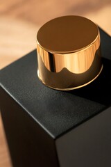 Luxury Black Matte Perfume Bottle with Gold Lid, Close-up Shot