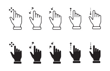 Swipe left right icon. Cursor and hand gesture icons set. Gesture Touch symbol. Vector illustration eps 10