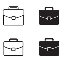 Four Briefcase Icons Depicting Business and Professionalism in Contrasting Styles and Color Schemes, Ideal for Presentations or Web Design