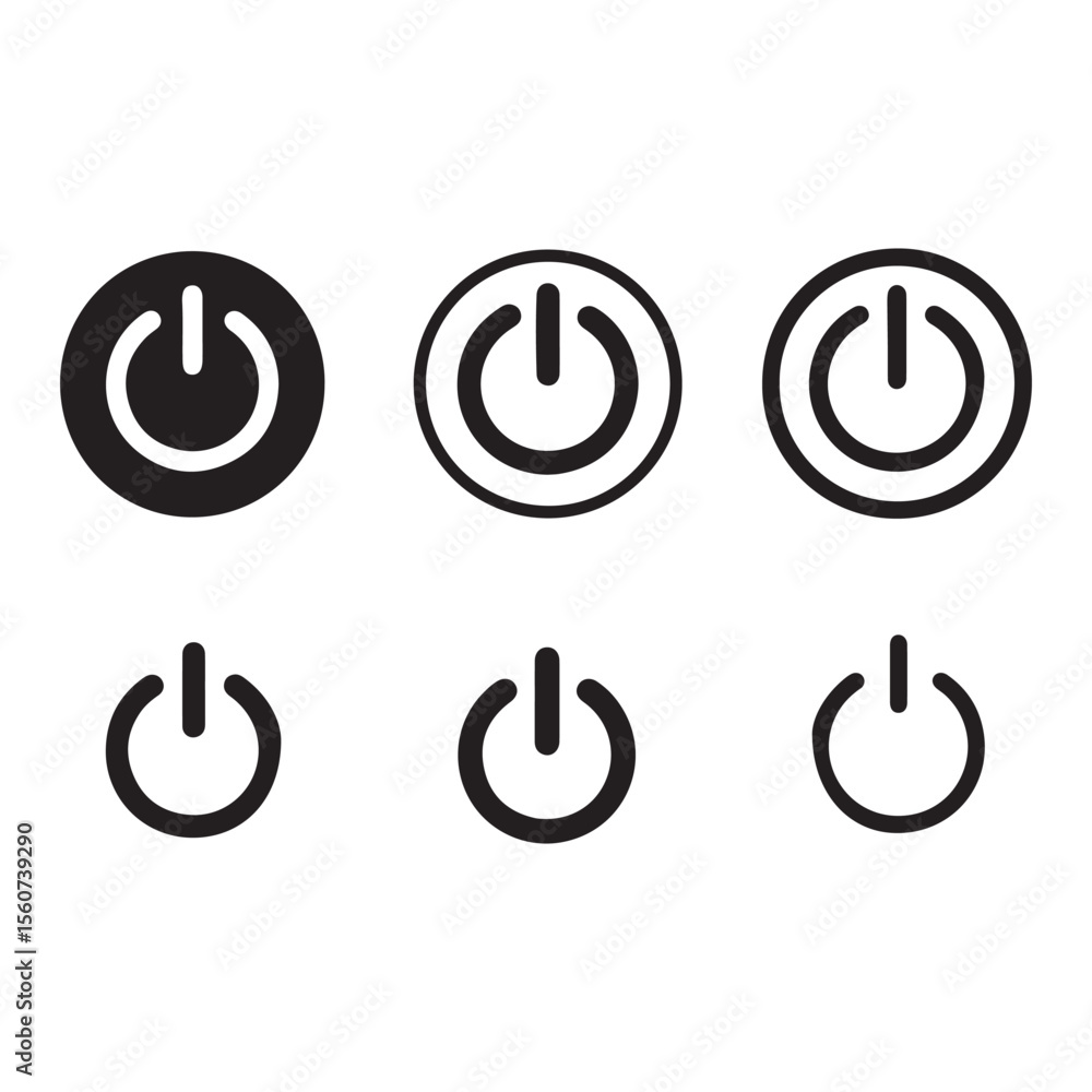 Poster Power Button Icon Set Variety of Graphic Styles Essential for User Interface Design and Technology Related Projects with Different Outlines