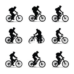 Fototapeta premium biking silhouette set, Black & White silhouette set