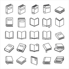 Monochrome Outlines of Books Depicting Reading and Learning, Variety of Styles and Positions for Educational and Creative Purposes