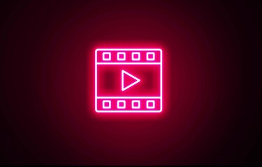 Neon Glowing cinematic icon on black background.