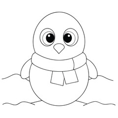 Cute Cartoon Penguin Outline With Scarf For Coloring Book Or Design Project on a white background.