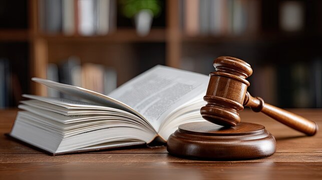 Wooden gavel and open book