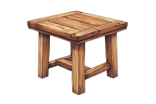 A rustic wooden stool handcrafted with love and time embodying simplicity and down to earth on transparent background