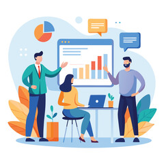 Business meeting with charts and plants presentation