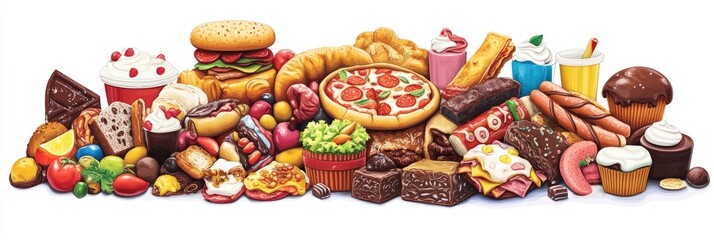 Obraz premium A large assortment of unhealthy processed foods