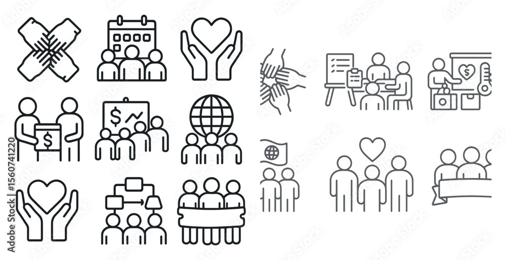 Poster series of images of people holding hands and a heart. the images are all connected to each other and
