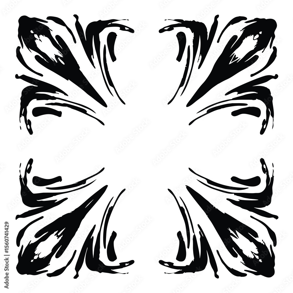 Poster abstract black ink splash design on white background with transparent elements