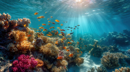 Naklejka premium Vibrant Underwater Coral Reef Scene