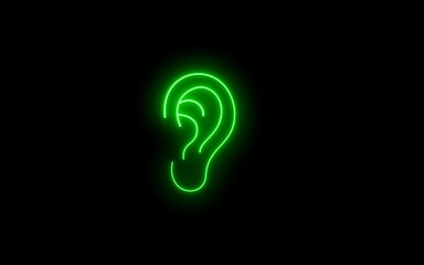 Neon glowing ear Hearing outline icon on black background. Colorful Active Listening Outline Icon.
