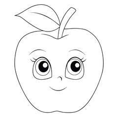 Cute Apple Cartoon Character Outline Illustration For Coloring Pages And Educational Materials on a white background.