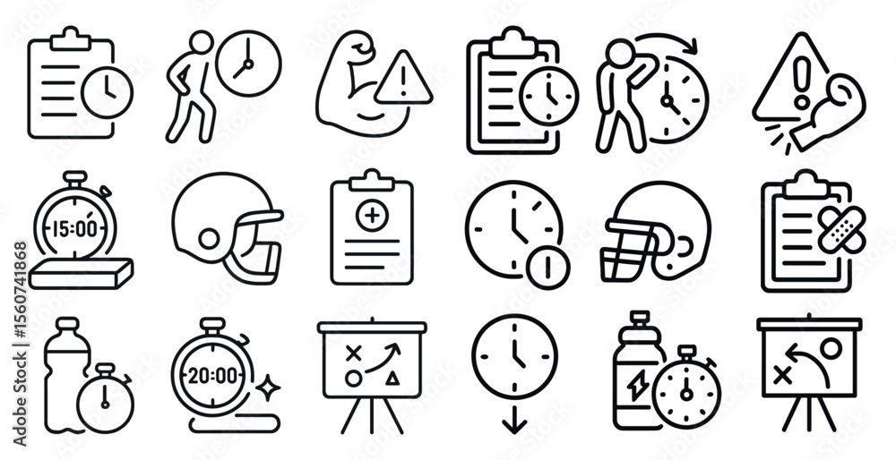 Poster set of icons that represent different time-related activities. the icons include a clock, a stopwatc