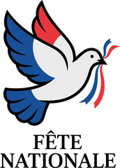Minimal dove logo with ribbon and elegant text for French national holiday celebration Bastille Day theme  