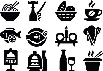 Cutlery and Food Icons Collection – Fork, Knife, Spoon, Plate & Tableware Symbols for Restaurant and Catering