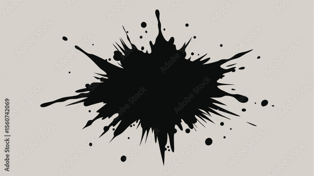 Poster abstract black ink splatter design isolated on a transparent white background element