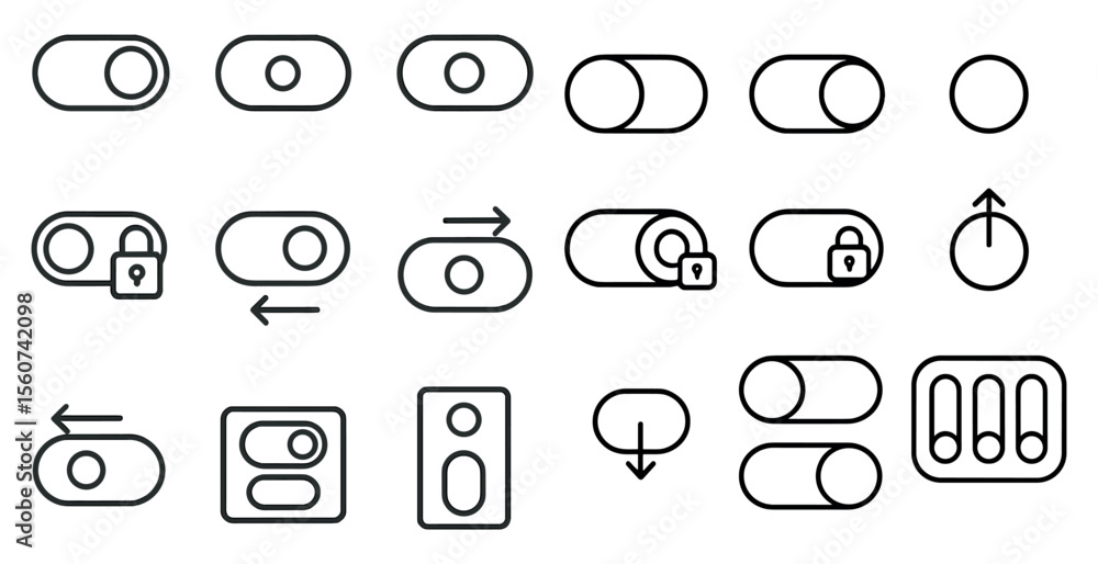 Poster series of icons for a device with a lock and a key. the icons are all in black and white