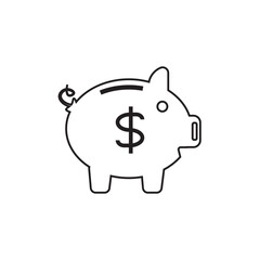 Editable stroke piggy bank icon with a dollar sign, symbolizing saving money or finance management. Perfect for banking, investment, or budgeting vector sets.