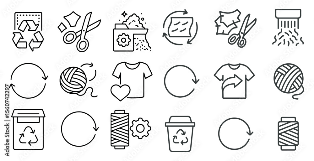 Poster series of icons for recycling and reusing clothes. the icons include a pair of scissors, a pair of s