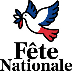 French national festival badge featuring patriotic dove and strong bold text for July 14 independence design  