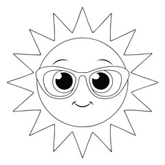 Cute Sun Character Wearing Sunglasses Vector Illustration For Summer Coloring Page on a white background.