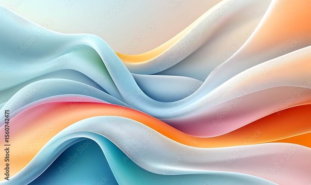 Poster abstract 3d wavy smooth background. multicolor pastel color palette. aesthetic concept. elegant wavy