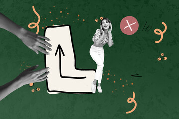 Image 3d poster artwork collage of happy girl guy stand enter keypad technology qwerty button programming hands freelance