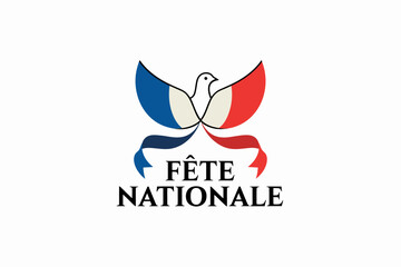 Clean design with flying dove and French ribbon for Bastille Day holiday celebration on July 14 in France  