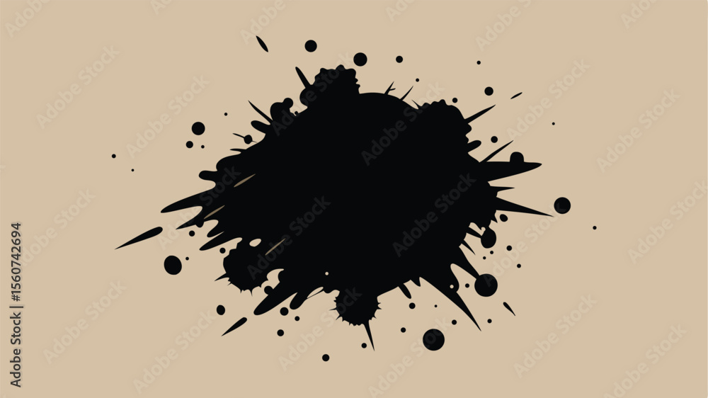 Poster abstract black ink splatter with splashes and dots design element on transparency
