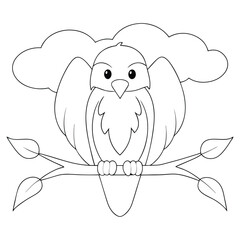 Cute Cartoon Bird On A Branch Coloring Page Vector Illustration on a white background.