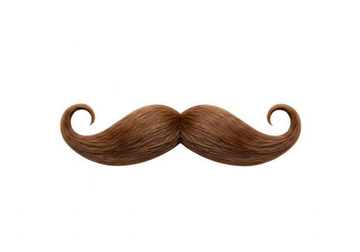 Brown handlebar moustache isolated on transparent background