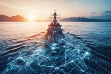 Modern naval destroyer patrolling the sea, equipped with advanced radar and weaponry