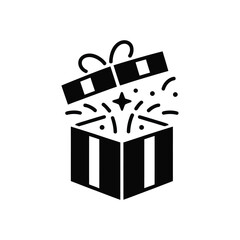 Open gift box with confetti and ribbon icon