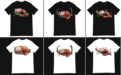 Cute Red Panda Sleeping on Tree Branch – Cartoon Animal Illustration