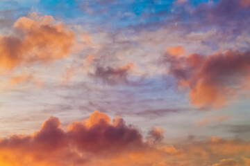 Incredible beautiful and colorful clouds at dawn. Amazing colors of nature, soft focus