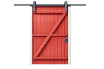 A rustic red barn door a symbol of countryside charm and inviting transitions to warm rural on transparent background