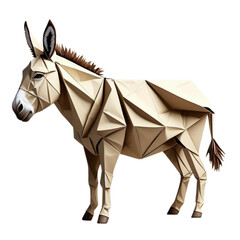 Obraz premium Low Poly Donkey Illustration – Geometric Origami-Style Farm Animal in Beige Tones