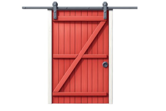 A rustic red barn door a symbol of countryside charm and inviting transitions to warm rural on transparent background