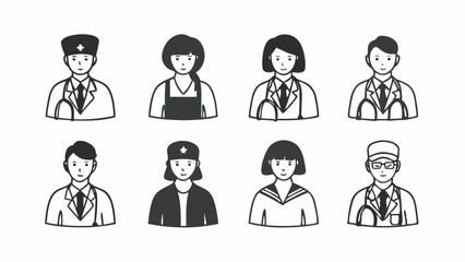 Diverse group of professional people icons representing various occupations and roles