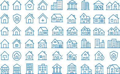 Ultimate Buildings and House Icons Set – Real Estate & Architecture Vector Collection, Flat Line Style, Residential & Commercial Property Symbols