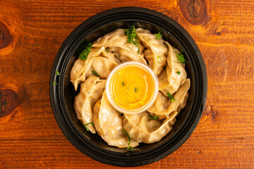 Nepali dumplings with dipping sauce