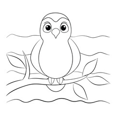 Cute Little Bird On A Branch Coloring Page Simple Outline Illustration on a white background.