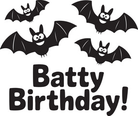 Fototapeta premium Batty Birthday Greeting with Cute Flying Bats on White Background