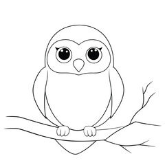 Obraz premium Cute Owl Perched On A Branch Simple Outlined Illustration Design Elementon a white background.