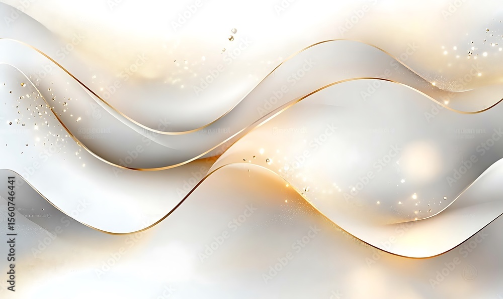 Poster luxury with golden curve light effect decoration and bokeh white background. white background design